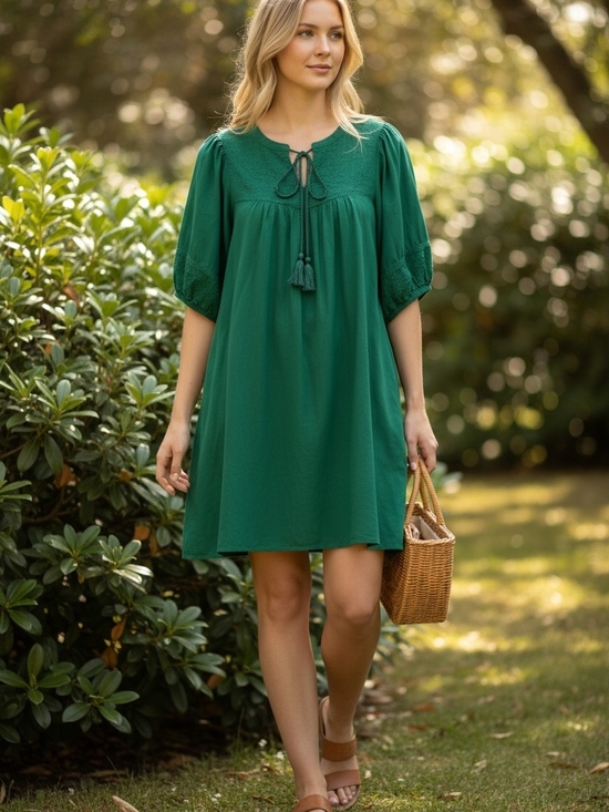 Knox Rose Other - Knox Rose Emerald Green Tie-Neck Mini Dress